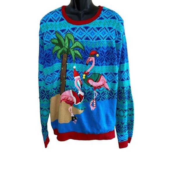 Flamingo Palm Tree Embellished Ugly Christmas Sweater Size XXL - Picture 1 of 8
